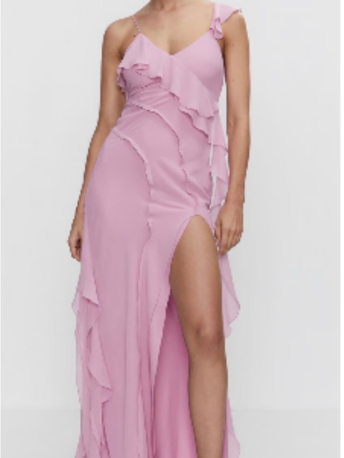 Mango Pink Ruffle One-Shoulder Maxi Dress